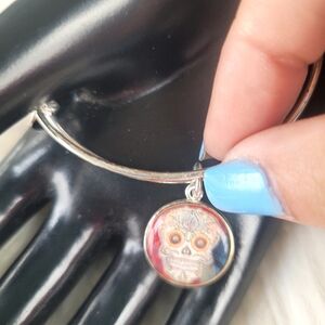 Alex and Ani Silver Skull Charm Bangle Bracelet #A207
